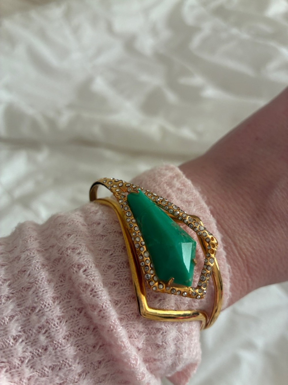 Alexis Gold-Tone Bracelet with Emerald Green Stone and Crystals